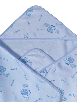 FABINALIV Infant Blue Cartoon Print Cotton Hooded Bath Towel (72X68 cm)