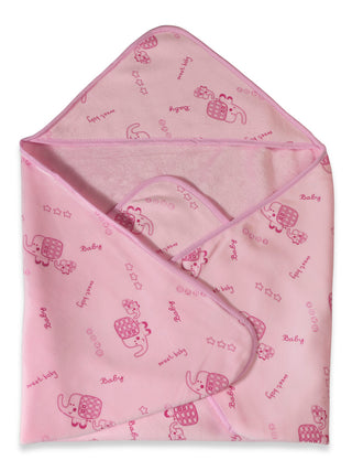 FABINALIV Infant Pink Cartoon Print Cotton Hooded Bath Towel (72X68 cm)