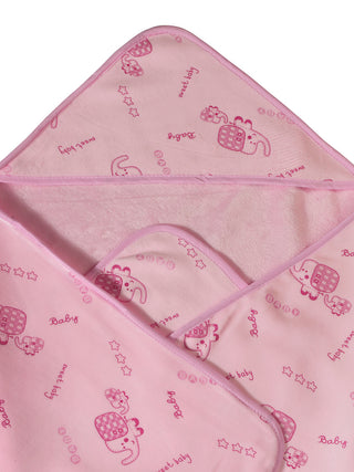 FABINALIV Infant Pink Cartoon Print Cotton Hooded Bath Towel (72X68 cm)