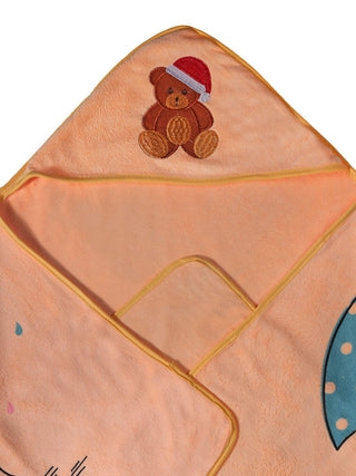 FABINALIV Infant Peach Cartoon Print Cotton Hooded Bath Towel (70X70 cm)