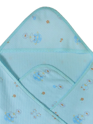FABINALIV Infant Blue Cartoon Print Cotton Hooded Bath Towel (78X78 cm)