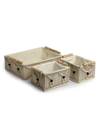 FABINALIV Set of 3 Off White Abstract Macrame Multi Purpose Organisers