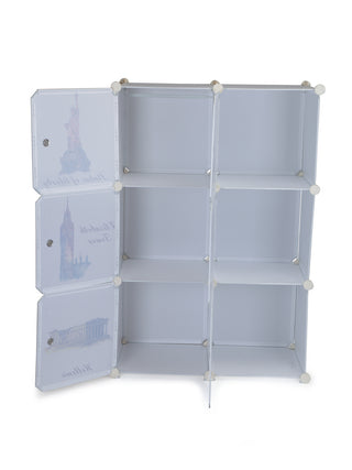 FABINALIV Kids Multicolor Cartoon Print Multipurpose Detachable 6 Cabinets Wardrobe