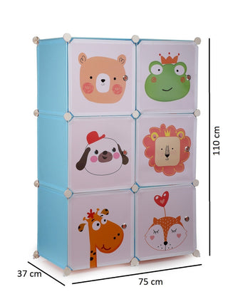 FABINALIV Kids Multicolor Cartoon Print Multipurpose Detachable 6 Cabinets Wardrobe