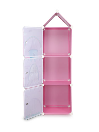 FABINALIV Kids Multicolor Cartoon Print Multipurpose Detachable 3 Cabinets Wardrobe