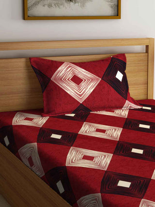 FABINALIV Multicolor Geometric 300 TC Cotton Blend Single Bedsheet with Pillow Cover (225X150 cm)