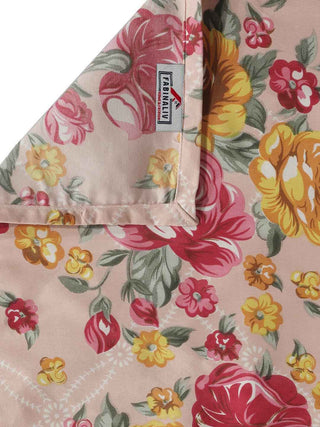 FABINALIV Peach Floral 300 TC Cotton Blend Single Bedsheet with Pillow Cover (225X150 cm)