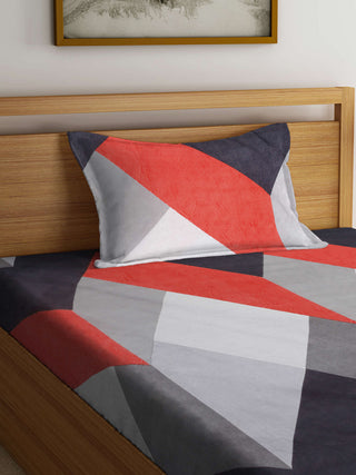 FABINALIV Multicolor Geometric 300 TC Cotton Blend Single Bedsheet with Pillow Cover (225X150 cm)
