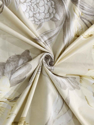 FABINALIV Cream Floral 300 TC Cotton Blend Single Bedsheet with Pillow Cover (225X150 cm)