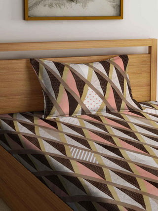 FABINALIV Multicolor Geometric 300 TC Cotton Blend Single Bedsheet with Pillow Cover (225X150 cm)