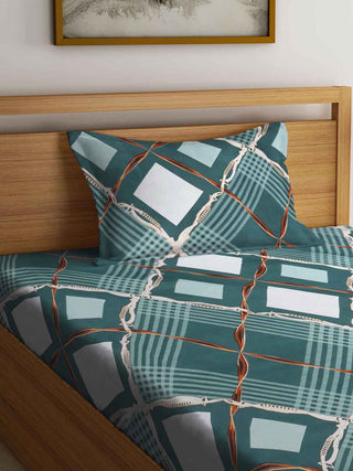 FABINALIV Green Geometric 300 TC Cotton Blend Single Bedsheet with Pillow Cover (225X150 cm)