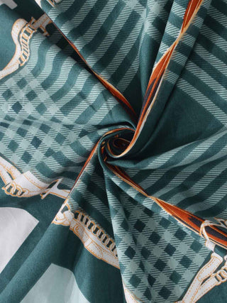 FABINALIV Green Geometric 300 TC Cotton Blend Single Bedsheet with Pillow Cover (225X150 cm)