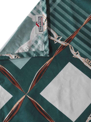 FABINALIV Green Geometric 300 TC Cotton Blend Single Bedsheet with Pillow Cover (225X150 cm)