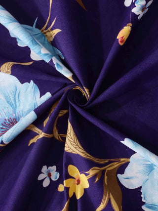 FABINALIV Purple Floral 300 TC Cotton Blend Single Bedsheet with Pillow Cover (225X150 cm)