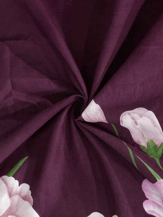 FABINALIV Maroon Floral 210 TC Cotton Blend Single Bedsheet with Pillow Cover (225X150 cm)