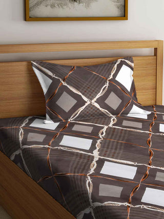 FABINALIV Multicolor Geometric 300 TC Cotton Blend Single Bedsheet with Pillow Cover (225X150 cm)