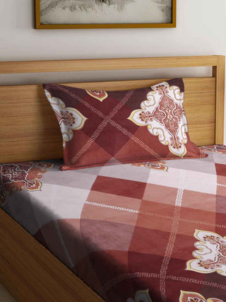 FABINALIV Multicolor Motifs 300 TC Cotton Blend Single Bedsheet with Pillow Cover (225X150 cm)