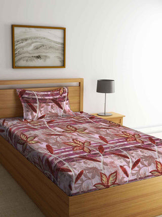 FABINALIV Multicolor Floral 300 TC Cotton Blend Single Bedsheet with Pillow Cover (225X150 cm)