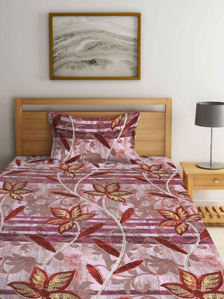 FABINALIV Multicolor Floral 300 TC Cotton Blend Single Bedsheet with Pillow Cover (225X150 cm)