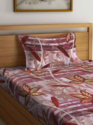 FABINALIV Multicolor Floral 300 TC Cotton Blend Single Bedsheet with Pillow Cover (225X150 cm)