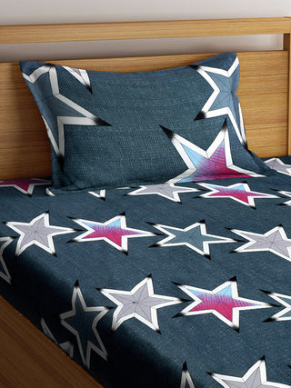 FABINALIV Multicolor Geometric 300 TC Cotton Blend Single Bedsheet with Pillow Cover (225X150 cm)