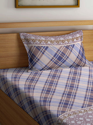 FABINALIV Multicolor Checkered 300 TC Cotton Blend Single Bedsheet with Pillow Cover (225X150 cm)