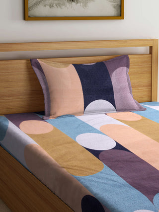 FABINALIV Multicolor Geometric 300 TC Cotton Blend Single Bedsheet with Pillow Cover (225X150 cm)