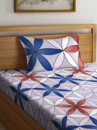 FABINALIV Multicolor Geometric 300 TC Cotton Blend Single Bedsheet with Pillow Cover (225X150 cm)