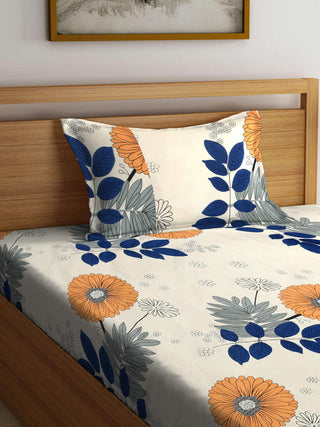 FABINALIV Multicolor Floral 300 TC Cotton Blend Single Bedsheet with Pillow Cover (225X150 cm)