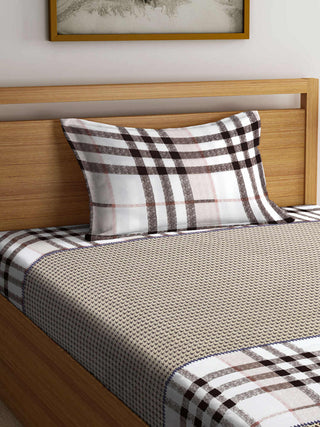 FABINALIV Multicolor Checkered 300 TC Cotton Blend Single Bedsheet with Pillow Cover (225X150 cm)