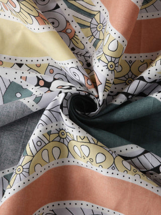 FABINALIV Multicolor Motifs 300 TC Cotton Blend Single Bedsheet with Pillow Cover (225X150 cm)