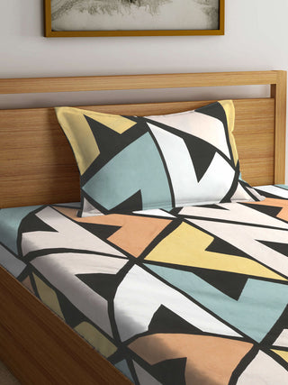FABINALIV Multicolor Geometric 300 TC Cotton Blend Single Bedsheet with Pillow Cover (225X150 cm)