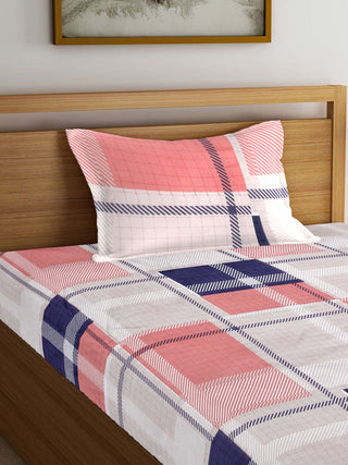 FABINALIV Multicolor Checkered 300 TC Cotton Blend Single Bedsheet with Pillow Cover (225X150 cm)