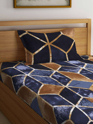 FABINALIV Multicolor Geometric 300 TC Cotton Blend Single Bedsheet with Pillow Cover (225X150 cm)