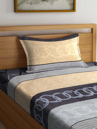 FABINALIV Multicolor Motifs 300 TC Cotton Blend Single Bedsheet with Pillow Cover (225X150 cm)