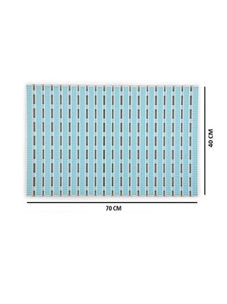 FABINALIV Blue Striped Anti-Skid Rubber Shower Mat with Suction Cups