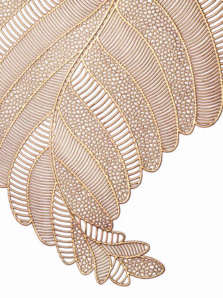 FABINALIV Set of 6 Gold Floral Textured PVC Table Mats (45X30 cm)