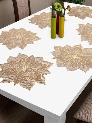 FABINALIV Set of 6 Gold Floral Textured PVC Table Mats (45X45 cm)