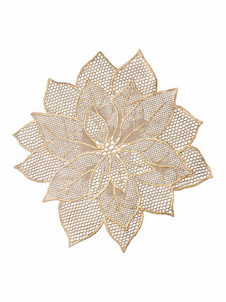 FABINALIV Set of 6 Gold Floral Textured PVC Table Mats (45X45 cm)