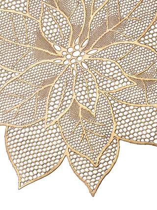 FABINALIV Set of 6 Gold Floral Textured PVC Table Mats (45X45 cm)