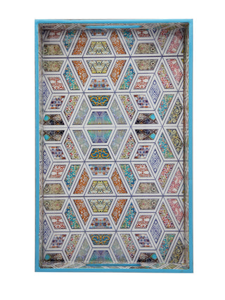 FABINALIV Set of 3 Multicolor Geometric Rectangular Wooden Serving Trays