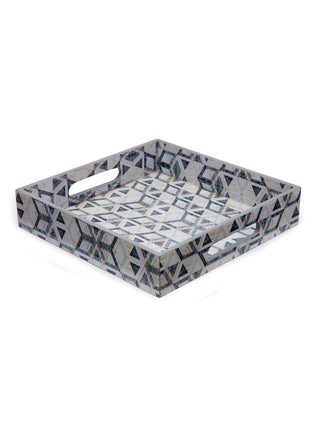 FABINALIV Set of 3 Multicolor Geometric Square Wooden Serving Trays