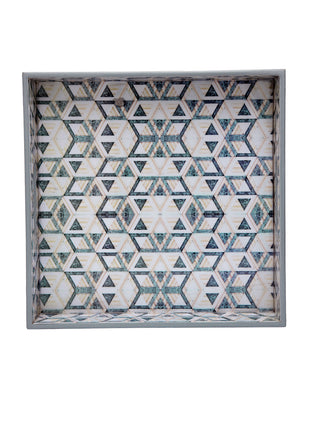 FABINALIV Set of 3 Multicolor Geometric Square Wooden Serving Trays