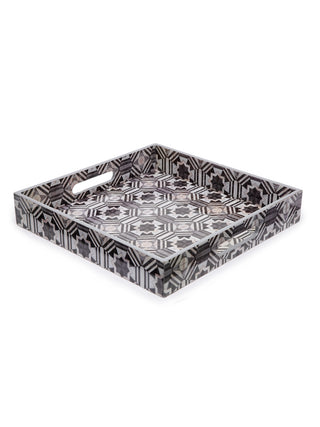 FABINALIV Set of 3 Multicolor Geometric Square Wooden Serving Trays