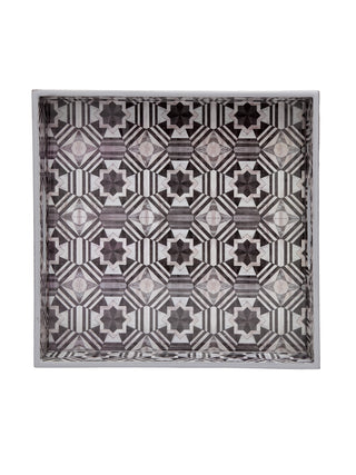 FABINALIV Set of 3 Multicolor Geometric Square Wooden Serving Trays