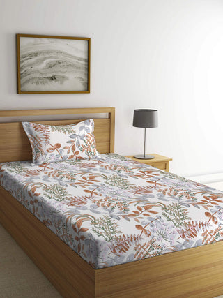 FABINALIV Multicolor Floral 300 TC Cotton Blend Single Bedsheet with Pillow Cover (225X150 cm)