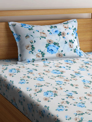 FABINALIV Multicolor Floral 300 TC Cotton Blend Single Bedsheet with Pillow Cover (225X150 cm)