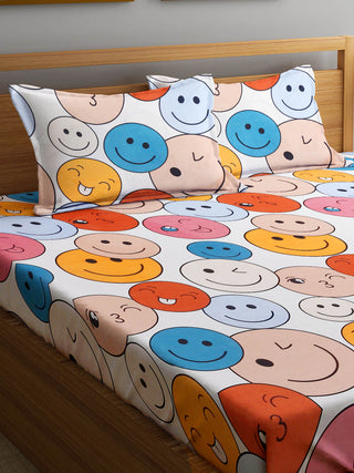 FABINALIV Multicolor Cartoon Character 300 TC Cotton Blend King Size Double Bedsheet with 2 Pillow Covers (250X225 cm)