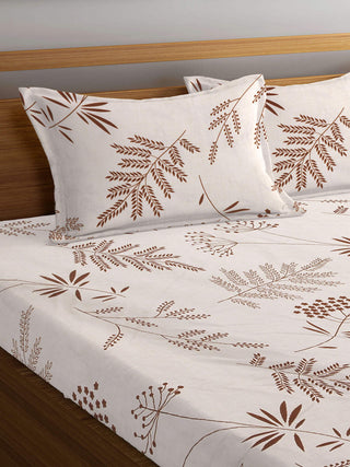 FABINALIV Cream Floral 300 TC Cotton Blend King Size Double Bedsheet with 2 Pillow Covers (250X225 cm)