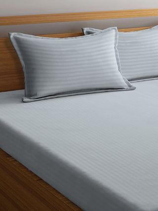 FABINALIV Light Grey Striped 300 TC Cotton Blend Super King Size Double Bedsheet with 2 Pillow Covers (270X270 cm)